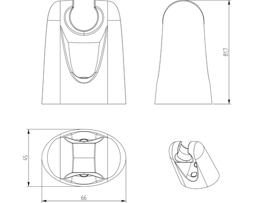 Teknisk ritning av ett duschhuvudfäste med måttangivelser