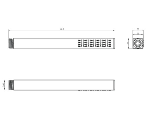 Teknisk ritning av ett handduschmunstycke med mått