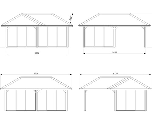 Skiss av ett lusthus med måttangivelser