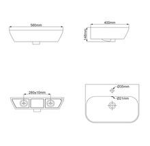 Teknisk ritning av ett tvättställ med mått