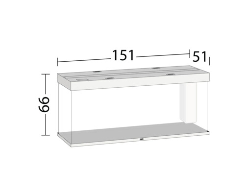 Akvarium med dimensionerna 151 cm x 51 cm x 66 cm