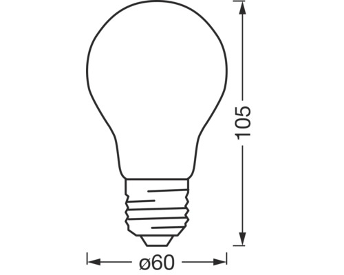 Skiss av en glödlampa med dimensioner
