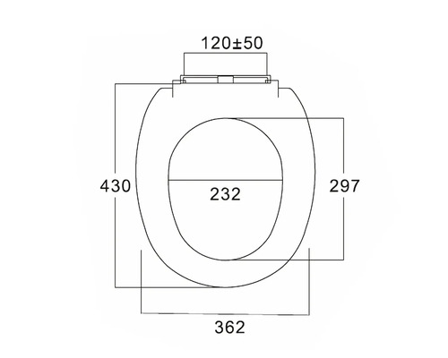 Teknisk ritning av en toalettsits med mått