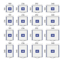 Diagram med dimensioner för olika rektangulära former