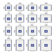 Diagram med storleksangivelser för olika produkter