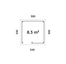 Planritning med en yta på 8,3 kvadratmeter och måtten 300 gånger 340 centimeter