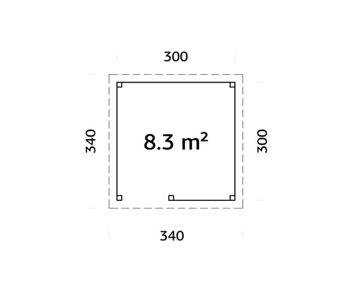 Planritning med en yta på 8,3 kvadratmeter och måtten 300 gånger 340 centimeter