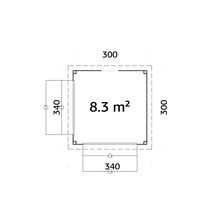 Planritning med dimensioner: 8,3 kvadratmeter, 300 centimeter och 340 centimeter