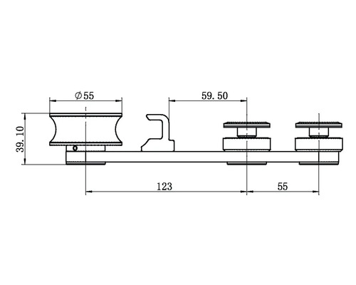 Teknisk ritning av ett skjutdörrssystem med måttangivelser