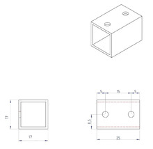 Teknisk ritning av en fyrkantsrörskoppling med mått