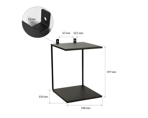 Vägghylla med måttangivelser