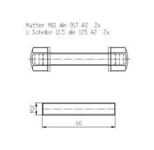 Teknisk ritning av en M10-bult med mutter och bricka