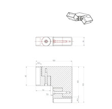 Teknisk ritning av en hörnanslutning med dimensioner