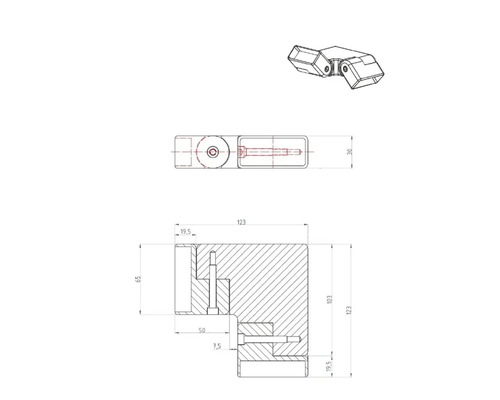 Teknisk ritning av en hörnanslutning med dimensioner