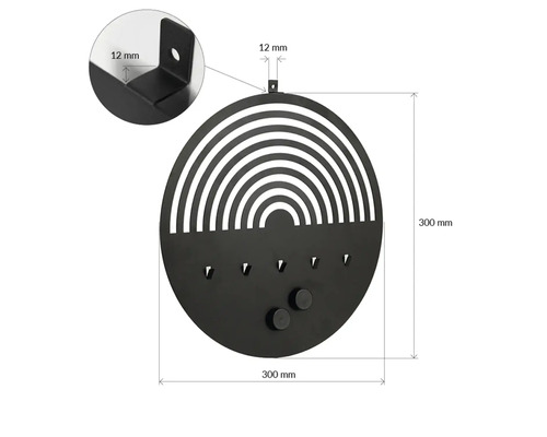 Rund magnetisk anslagstavla med krokar och mått 300 mm