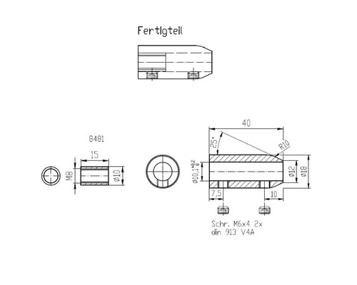 Teknisk ritning av en färdig komponent med dimensioner