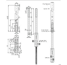 Teknisk ritning av en färdig del, en spännare och en kabelhållare med måttangivelser