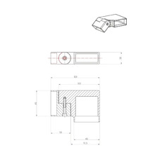 Teknisk ritning av ett möbelbeslag med mått
