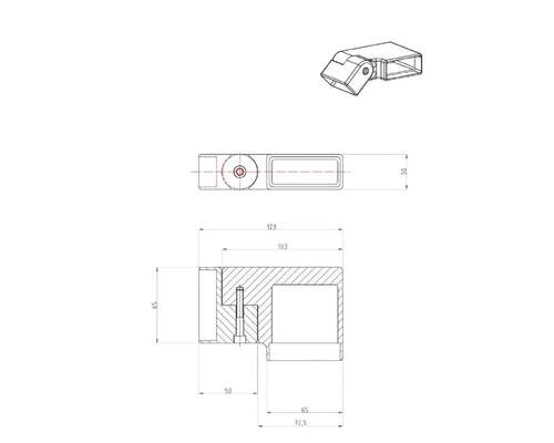 Teknisk ritning av ett möbelbeslag med mått