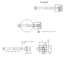 Teknisk ritning av en färdig del med skruvar, brickor och polyamid