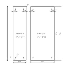 Teknisk ritning glasfyllning med måttangivelser