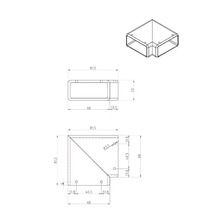 Teknisk ritning av en hörnkoppling med dimensioner.