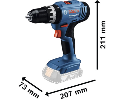 Bosch Professional sladdlös slagborrmaskin med måtten 211 x 207 x 73 millimeter