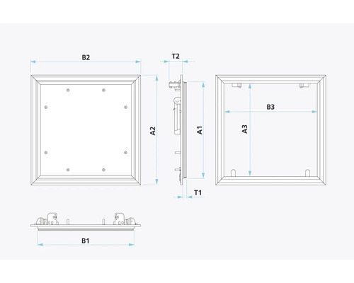 Teknisk ritning av en inspektionslucka med dimensioner