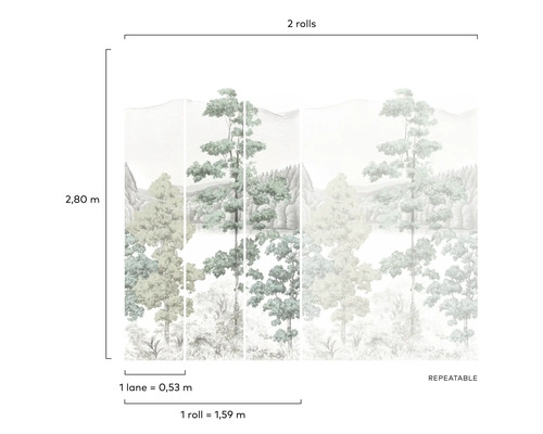 Fototapet med skogsmotiv, bestående av två rullar