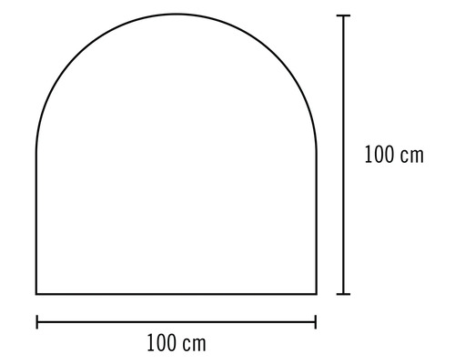 Diagram över en dörrbågsform med en bredd och höjd på 100 centimeter