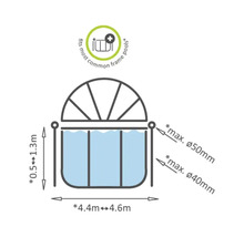 Schematisk ritning av en pool med måttangivelser