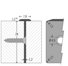Teknisk ritning av en skruv med dimensioner