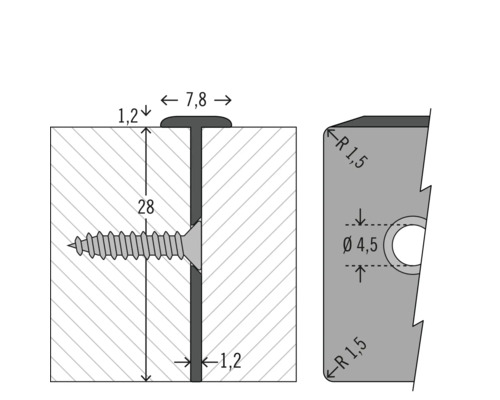 Teknisk ritning av en skruv med dimensioner