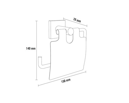 Mått på en toalettpappershållare: 140 mm hög, 150 mm bred och 70 mm djup.