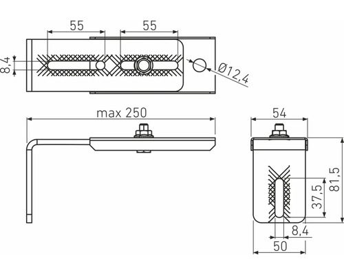 Teknisk ritning av ett fäste med mått