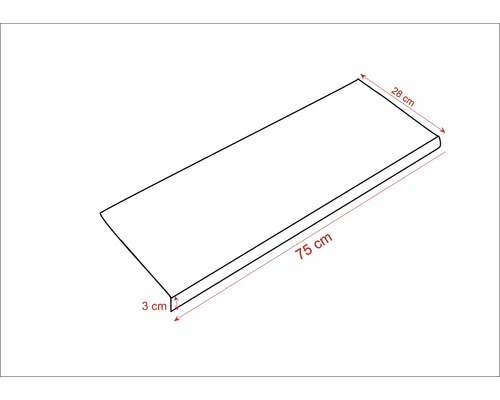 Hylla med måtten 75 cm x 28 cm x 3 cm