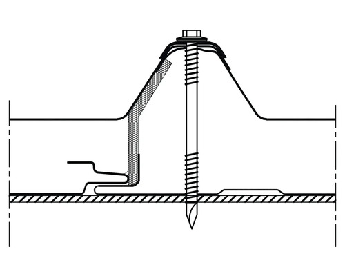 Schematisk ritning av en takfästning med skruv