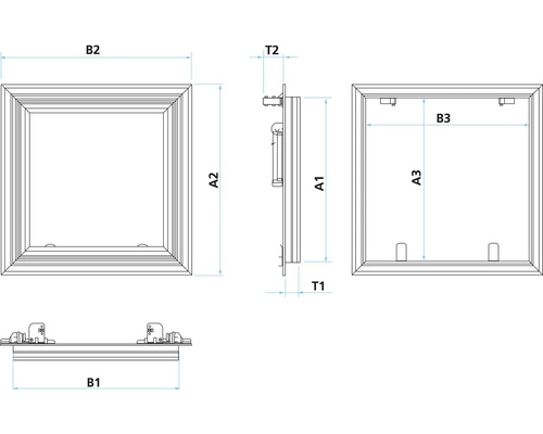Teknisk ritning av en revisionsram med måttangivelser