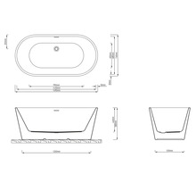 Teknisk ritning av ett fristående badkar med mått