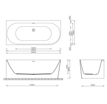 Teknisk ritning av ett badkar med mått
