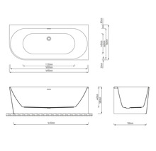 Teknisk ritning av ett badkar med mått