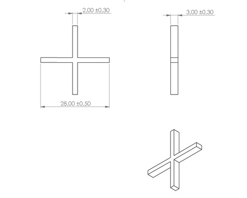 Teknisk ritning av fogkors med måttangivelser