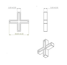 Teknisk ritning av ett fogkryss för plattor med måttangivelser