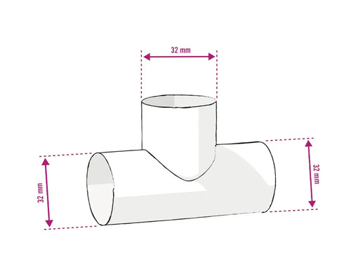Illustration av ett T-rör med en diameter på 32 millimeter.