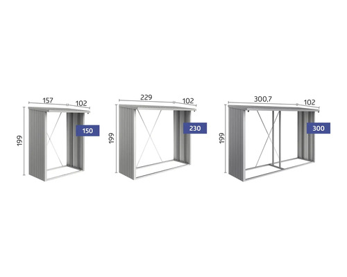 Bild av tre redskapsbodar i olika storlekar.