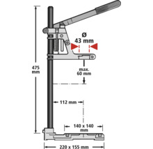 Teknisk ritning av en handspakpress med dimensioner
