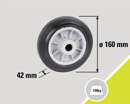 Hjul med en diameter på 160 millimeter och en lastkapacitet på 150 kilogram