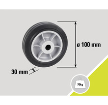 Hjul med måtten 100 mm diameter och 30 mm bredd, lastkapacitet 70 kg