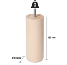 Möbelben av trä, cylindrisk, 150 mm hög, diameter 58 mm, lastkapacitet upp till 50 kg