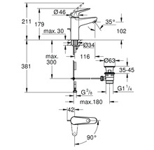 Teknisk ritning av en vattenkran med mått